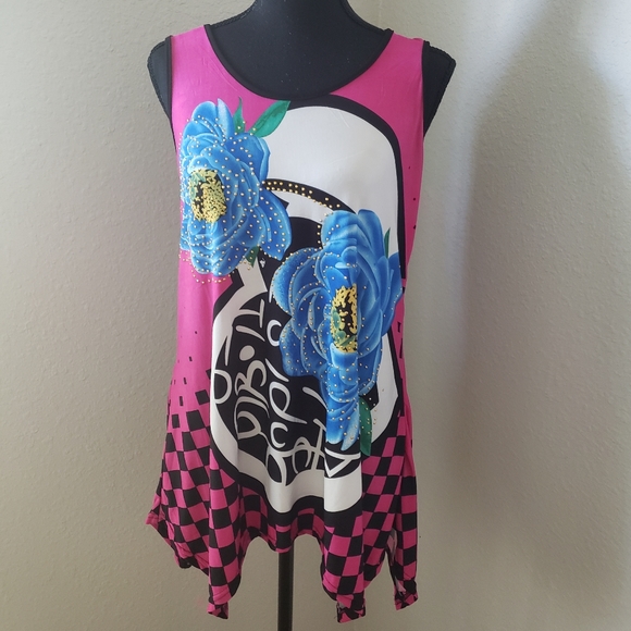 Ladies Pink Racerback Tank with Gold Beading - Picture 1 of 6